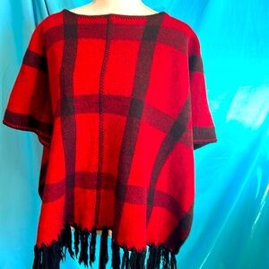 Buy2items get1free 3/$20itemsfor$40. Red & black wool poncho by Ralph Lauren